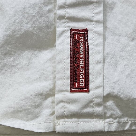 Red Label Hilfiger Denim Shirt Men L Cream Khaki LS Y2K Pearl Button Up Boho VTG - Picture 14 of 16